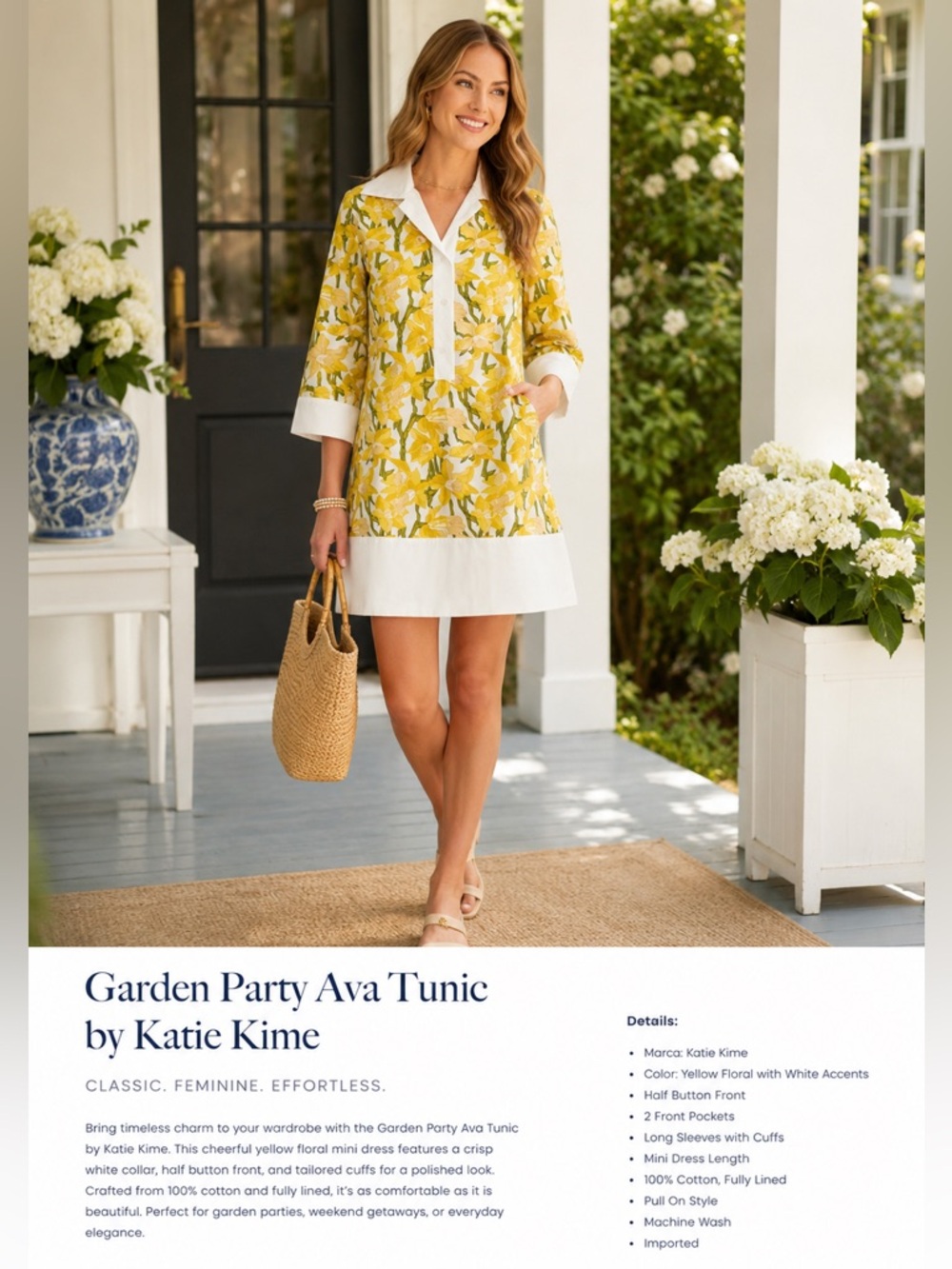 Katie Kime Garden Party Ava Tunic Dress Small Yellow Daffodil Shift Mini NWT - Picture 6 of 6